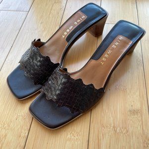 Nine West Dark Brown Leather Woven Slide Mules